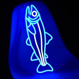 Xixkilly Salmon Fish Neon Sign Blue Fishing Neon Signs Dimmable Led Sea Art Neon Light Sign Sailor Wall Decor Neon Light Signs For Bedroom Bar Office Room Kitchen