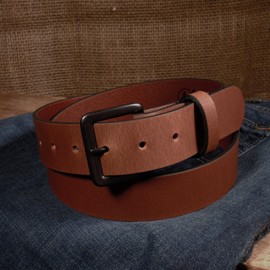 Nohma Leather, Men's Leather Belt, Made in USA, Full-Grain Leather, Casual Everyday Wear Belts, Amish Handmade (Golden Brown 5550-GM, 38" (Size 34 Pants) - Check Size Guide)