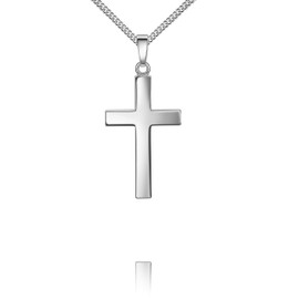 Cross Pendant 925 Silver Cross with Necklace Length Selectable, With chain: length 45 cm