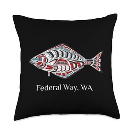 Proud Washingtonian Halibut Lovers Native American Federal Way Washington Halibut Northwest Throw Pillow, 18x18, Multicolor