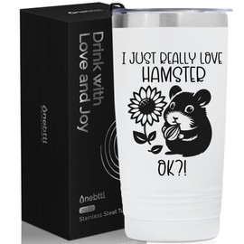Onebttl Hamster Gifts, Hamster Tumbler for Hamster Lovers & Owners, 20oz Stainless Steel Insulated Tumbler with Spill-Proof Lid and Straw, Gift Box Included, White - I Just Really Love Hamster