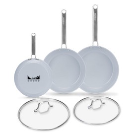MsMk 5-Piece Ceramic Non Stick Pans Set 8, 10, 12 Inch Frying Pans, 10inch and 12 Inch with Tempered Glass Lids, Stay-Cool Handles, Oven Safe 700℉, Compatible with All Cooktops