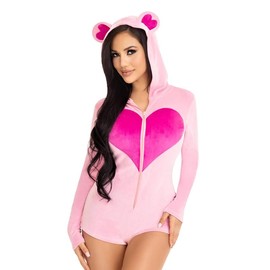 Sweetheart Bear Velvet Romper Onesie - Size: X-Small, Color: Pink