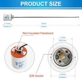 DiCUNO E26 Ceramic Light Socket, Standard Medium Base Screw-in Lamp Holder, UL Listed Porcelain Pre-Wired Lead 12 Inches 18 AWG Connector for Halogen CFL Incandescent LED Bulb, 4 Packs
