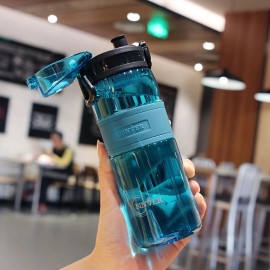 1pc, 16.9Oz Portable Sports Water Bottle, Transparent Plastic Cup with Handle, Suitable for Outdoor Hiking, Sports Fitness,color: Nordic Blue, capacity: 500ML
