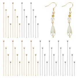 WADORN 240Pcs 8 Styles Ball Head Pins, 2 Colors 304 Stainless Steel Real 24K Gold Plated Ball Head Pins 20-50mm Earring Pins End Headpins for DIY Earring Bracelet Craft Jewelry Making Supplies