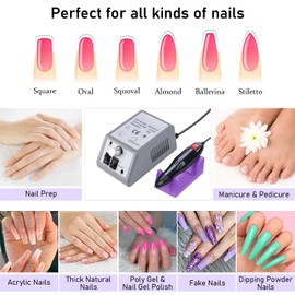 Pinkiou Professional Electric Nail Drill Manicure Filer Kit Nail Polish Machine Set with 6 Acrylic Gel Remover and 7Pcs Nail Drill Bits (Gray)