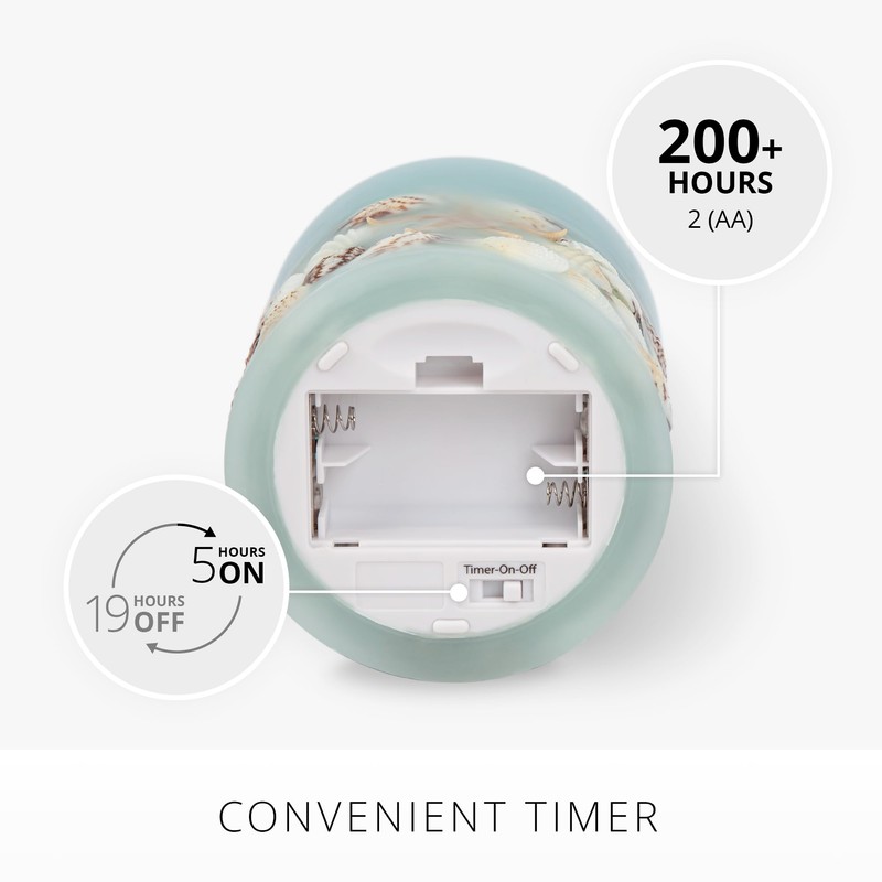 Luminara Flameless LED Candle Soft Teal Embedded Seashell & Starfish