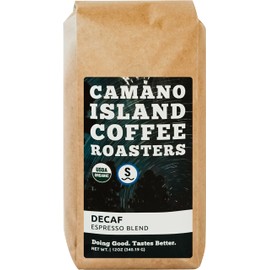 Camano Island Coffee Roasters Decaf Espresso Blend, Ground 12oz, Fresh Dark Roast Swiss Water Processed, USDA Organic, Fairly Traded, Shade Grown Top 1% Arabica, Sweet Molasses, Mixed Berry Flavor