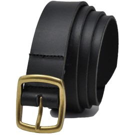 Ashford Ridge Made in England 34mm Full Hide Leather Belt with Brass Colour Full Buckle - Black Medium