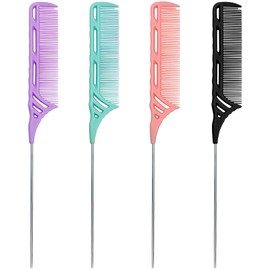 4 Pcs Rat Tail Comb Set: Metal Needle Stem for Haircuts and Extensions, Durable, Anti-Static, Heat-Resistant