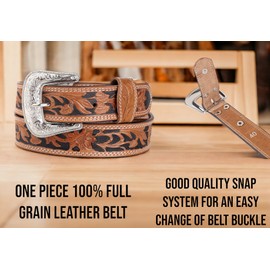 F&L CLASSIC mens Western full grain Leather belt Strap w/Snaps for Interchangeable Buckles, USA,7-941-04-size 46
