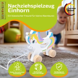 Wooden Unicorn Pull Along Toy, Child-friendly Educational Toy, Children's Toy for Pulling, Pushing and Playing