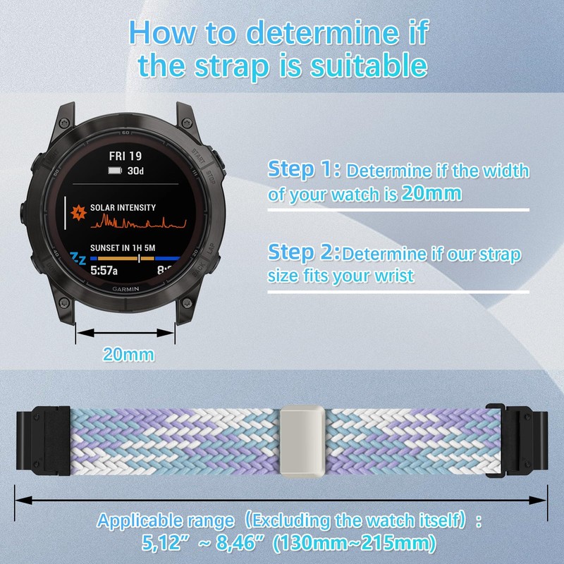 RanBluu QuickFit 20 mm Nylon Bracelet for Garmin Fenix 8