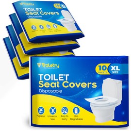 Traletry Toilet Seat Covers Disposable Flushable Travel Pack of 50 XL-Disposable Toilet Seat Covers-Biodegradable Paper-Kids Men Women Adults Toiletries-Airplane Camping Travel Essentials Accessories