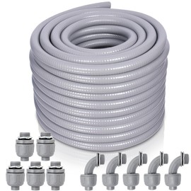 Feotech Liquid-Tight Conduit and Connector Kit - 3/4 Inch 75 FT Non Metallic Liquid Tight Electrical Conduit with 5 Straight and 5 Angle Fittings