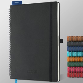 IN-LUXPRO Planner 2025-2026 Daily Weekly and Monthly,11.5"x8.5",18 Months Spiral Bound Calendar Agenda with Self-adhesive Pen Holder,2026 Academic Plan with Vegan Leather Soft Cover,Black