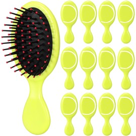 Meanplan 12 Pcs Mini Detangler Hair Brush for Tennis Team Gifts Travel Hair Brush with Green Bristles for Women Most Hair Type Wet Dry Hair