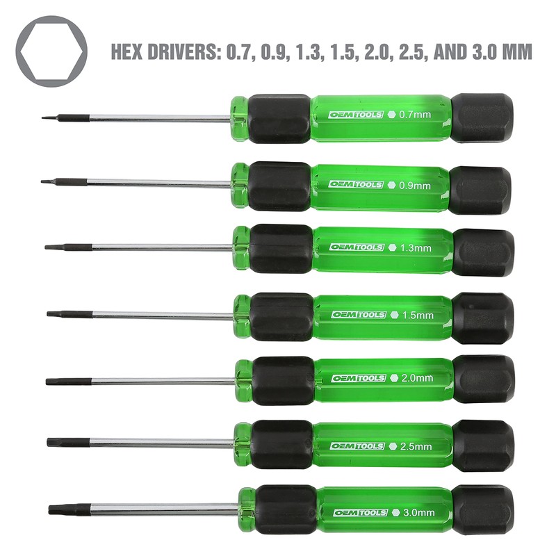 OEMTOOLS 22563 7 Piece Precision Hex Driver Set, Green and