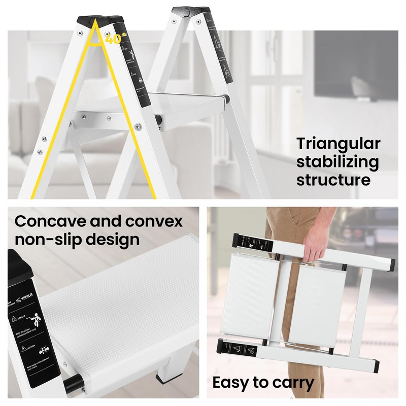 FAHKNS 2 Step Ladder, Aluminum Folding Step Stool with Anti-Slip