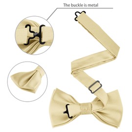 Allegra K Men's Solid Color Pre-Tied Bow Tie with Matching Pocket Square Set for Wedding Party Champagne One Size