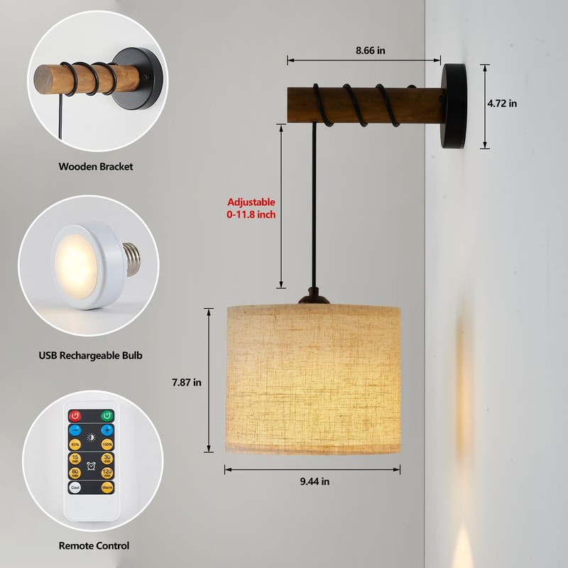 XSDeTu Rechargeable Battery Operated Wall Sconces Set of 2, Modern