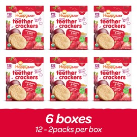 Happy Baby Organics Organic Teether Crackers Gluten Free Strawberry & Beet with Amaranth, 0.14 Oz,12 Count (Pack of 6)