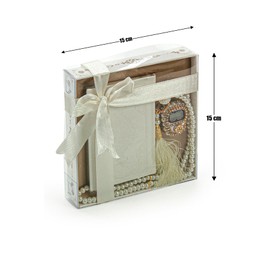 İhvan Online Medina Calligraphy Quran Set with Islamic Finger Counter, Portable Digital Prayer Tasbeeh, Pearl Zikirmatic Beads, 3 Pieces Gift for Ramadan & Eid & Mevlüt (Cream)