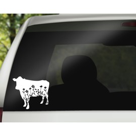 Floral Cow Decal | Farm Animal Decal | Farming Car Decal | Cow Decal Bumper Sticker Window Laptop Tumbler Decal | 5.5" x 4.8" Size White | Made in USA | DECALBUNNY