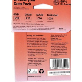 Three Europe: 72 countries including the United Kingdom Communication Data Prepaid SIM with Free European Calls (12 GB for 30 Days)