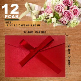 Christmas Red Envelopes 12 Pack Invitation Envelopes with Ribbons, Birthday, Weddings, Baby Shower, Greeting Cards Envelopes, 6.81 * 4.80 inch Bow Greeting Card Envelopes