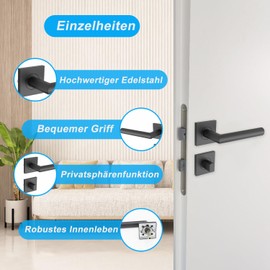 KARATINTL Door Handle Set Toilet Lock Rotary Latch, Door Handles with Square Set for Bathroom Doors, Black Door Handle Set, Door Handles WC Black Matt for Room Doors DIN Standard WC/Bathroom