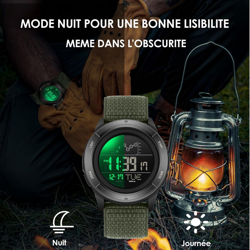Men's Military Command Sports Watch Breathable Calendar Alarm Stopwatch Pedometer