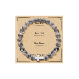 Christian Bracelet for Women Cross Bracelet Tiger-eye Beaded Bracelet Healing Bracelet Christian Gift for Men Girls Boys C