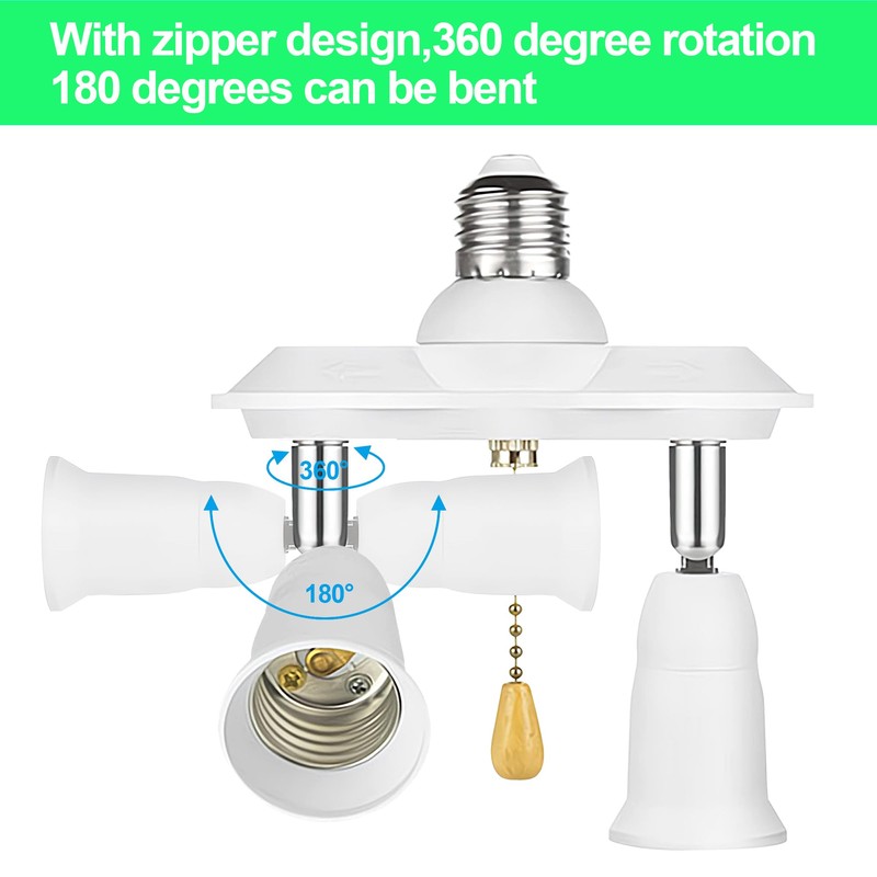 Basysion Pull Chain Light Fixture Light Socket Adapter 360 Degree