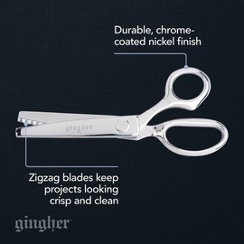 Gingher 7.5" Pinking Shears, Zigzag Blades Prevent Fraying, Chrome Plated Nickel Finish