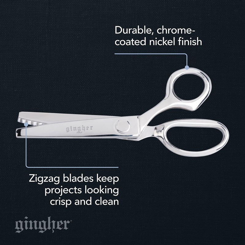 Gingher 7.5" Pinking Shears, Zigzag Blades Prevent Fraying, Chrome Plated