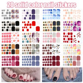 YECIRALA 20 Sheets 440 Pcs Minimal Designs Toe Nail Polish Stickers Full Nail Wraps for Women Girls Glitter Gradient Marble Gel Nail Strips for Toes Toenails Stickers Nail Polish Strips