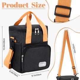 Guiqulai Lunch Bags for Women & Men, Insulated Lunch Box with Adjustable Shoulder Strap, Large Leakproof Cooler Bag for Work/School/Picnic/Outdoor Activity, Black