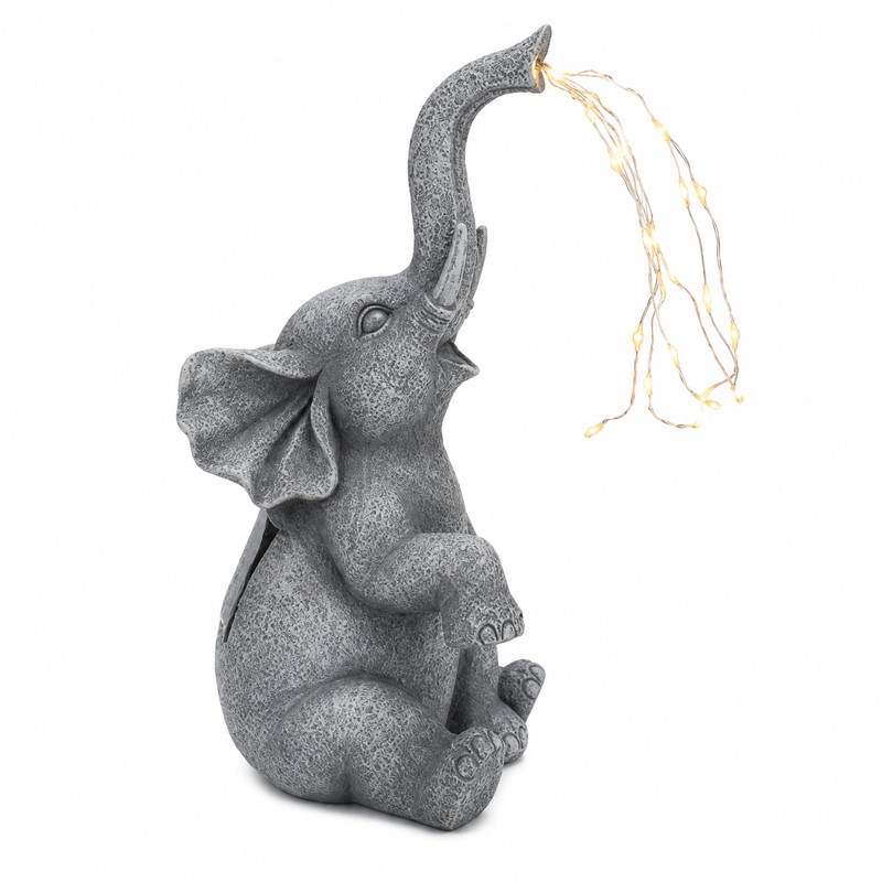 Solar Elephant Garden Statue with LED String Lights – Resin