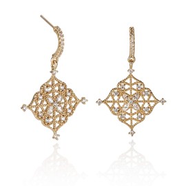 Namana Arabesque Earrings for Women with Cubic Zirconia Gemstones with Intricate Filigree Detail Dangle Silver Gold or Rose Gold Earrings for Women with Gift Box, Brass, Cubic Zirconia