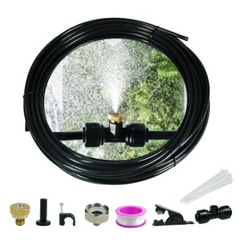 Ferrisland Misting Cooling System, DIY Mister System with 59 FT Misting, PE Pipe,15 Brass Mist Nozzles and 3/4" Connector, Outdoor Misters for Patio, Pool, Garden, Greenhouse, Chicken Coop, Deck