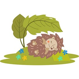 Funny Silly Cute Kawaii Porcupine Cartoon Vinyl Sticker (2" Wide, Napping Under A Leaf)