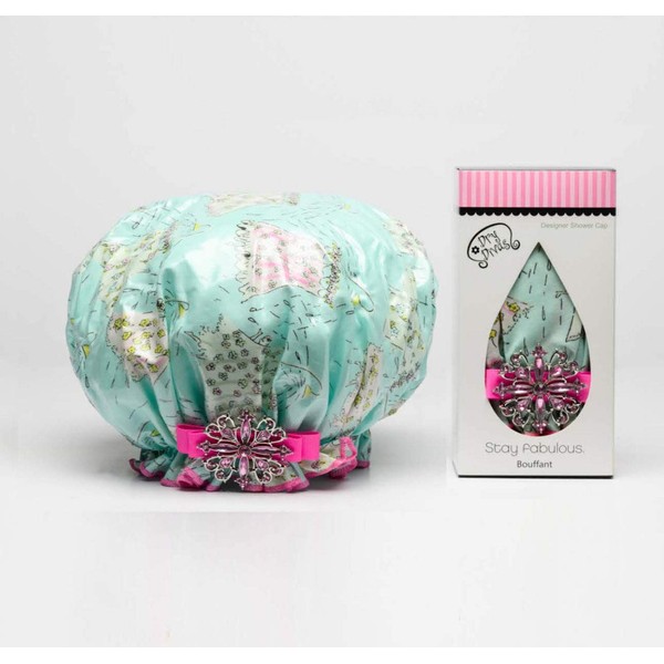 Dry Divas Gorro de ducha de diseño para mujer, lavable, reutilizable, gorra grande con broche de joyería vintage (poder de ducha)