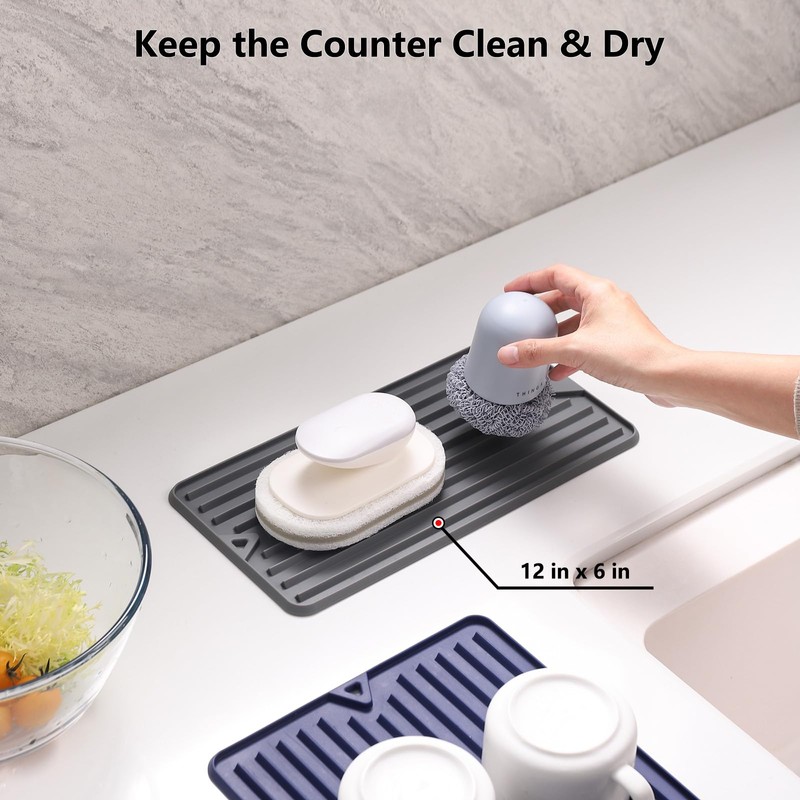 Dish Drying Mat, Silicone Drying Mat for Kitchen Counter, Food