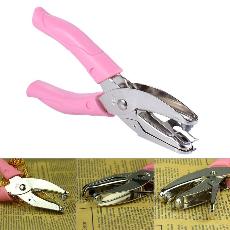 1 Hole Paper Punch with Pink Grip Hole Puncher for