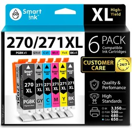 Smart Ink Compatible Ink Cartridges Replacement for Canon Pixma PGI-270XL PGI 270 XL CLI-271XL CLI 271 6 Pack Combo for Canon TS9020 TS8020 MG7720 (1 PGBK & 1 Black/Gray/Cyan/Magenta/Yellow)