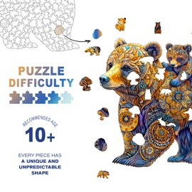 Wooden Puzzles for Adults - Challenging Mother Bear Adult Puzzle, Unique Animal Shaped Wooden Jigsaw Puzzles for Adults, Creative Gifts Family Games 13.4 * 13.1in 275pcs
