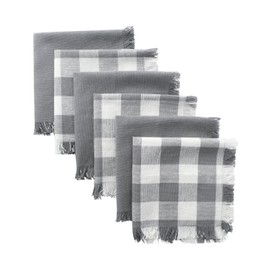 DII Cotton Checker Fringed Dish Cloths, 13"x13" Set of 6, Absorbent Heavyweight Woven Dishcloths for Drying and Cleaning Kitchen Dishes-Gray