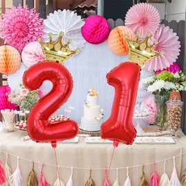 40 Inch Gold Crown Number 21 Balloons, 21th Birthday Balloons for Men Women, Red 21th Celebration Decor Happy 21th Birthday Party,21th Birthday Party Decoration Wedding Anniversary Events Supplies